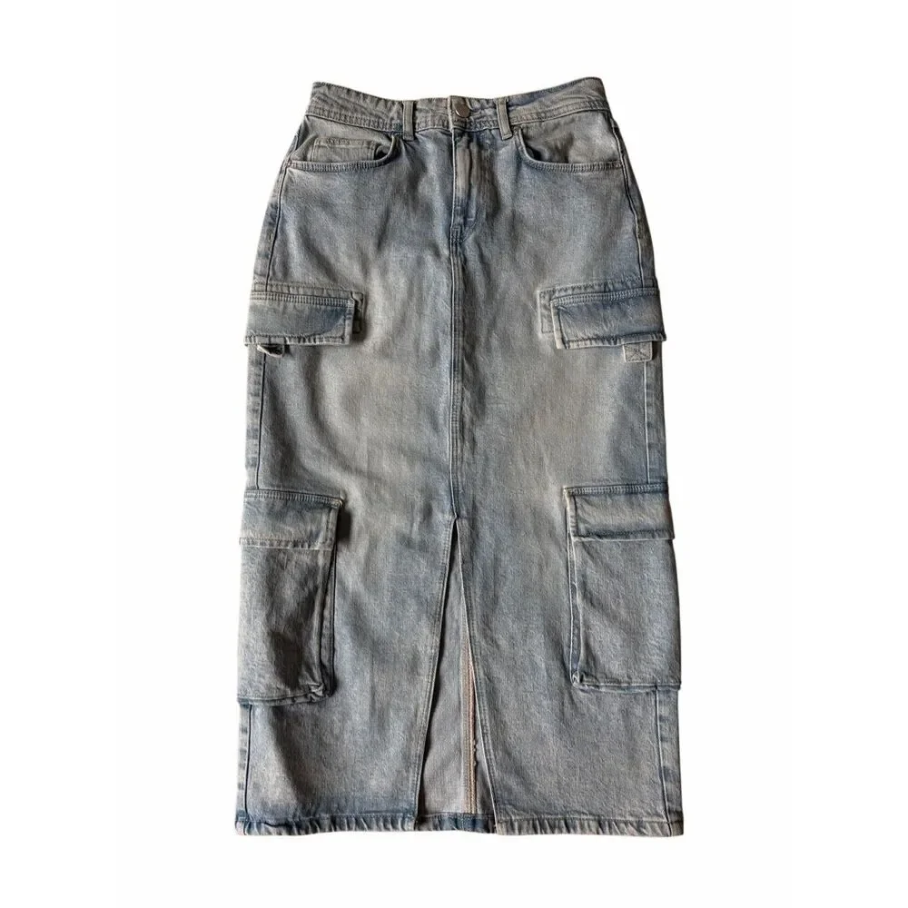 Anthropologie Pilcro Midi‎ Skirt Cargo Blue Denim 2